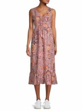 Madewell Pink and Orange Floral Tie-Front Midi Dress